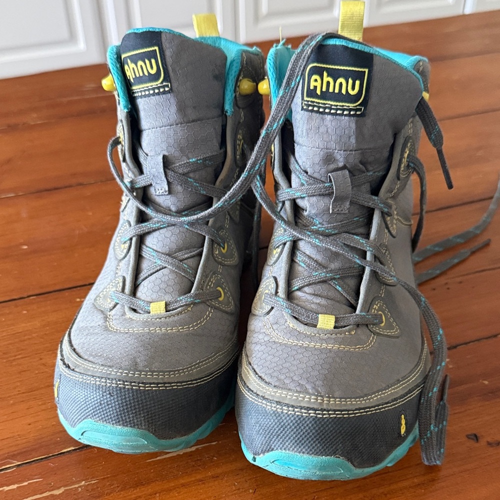 Ahnu Women’s Gray and Teal Waterproof Hiking Boots